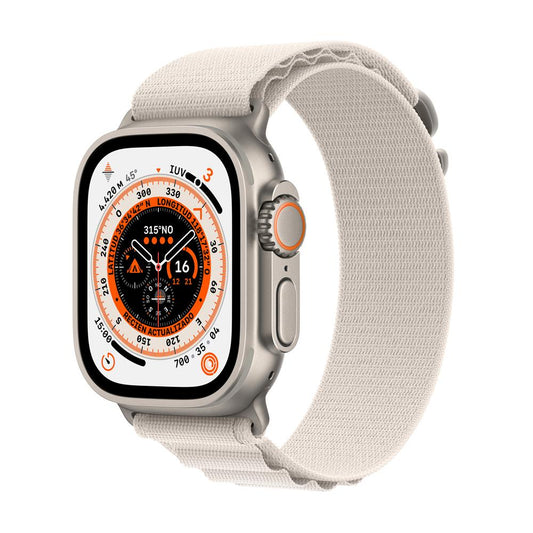Apple Watch Ultra (GPS + Cellular) - Caja de titanio de 49 mm - Correa Loop Alpine blanco estrella - Talla M