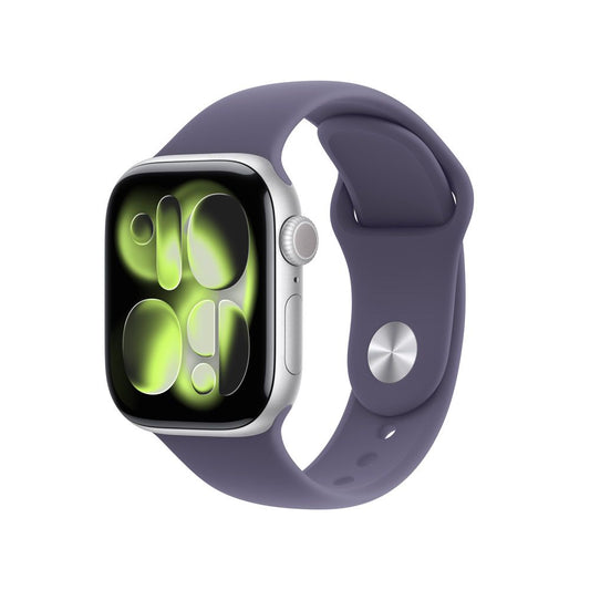 Apple Watch Series 11 GPS • Caja de aluminio color plata de 42 mm • Correa deportiva morado niebla – S/M