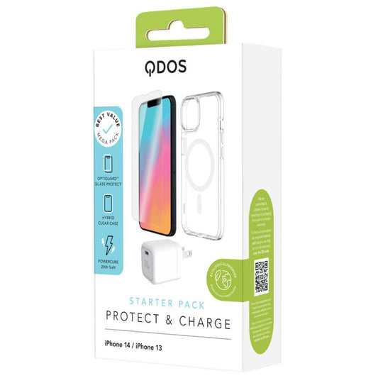 StarterPack Case + Protector + Cargador QDOS para iPhone 13/14