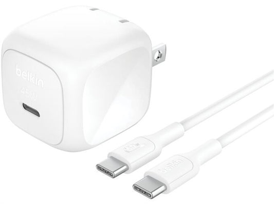 ADAPTADOR BELKIN DE PARED 45W USB-C + CABLE USB-C 60W WHITE
