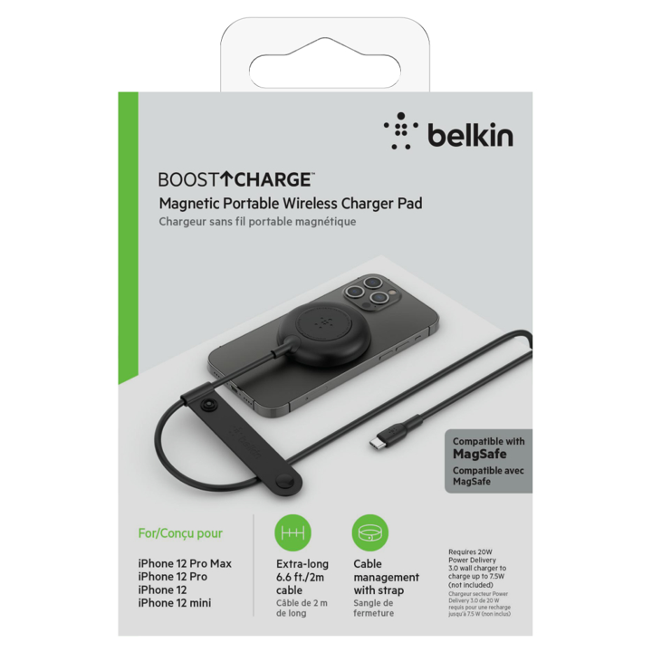 Base Magnética Belkin Compatible MagSafe Para Todos iPhone 12/13/14 - AirPods Case inalámbrico \7.5w-Negro