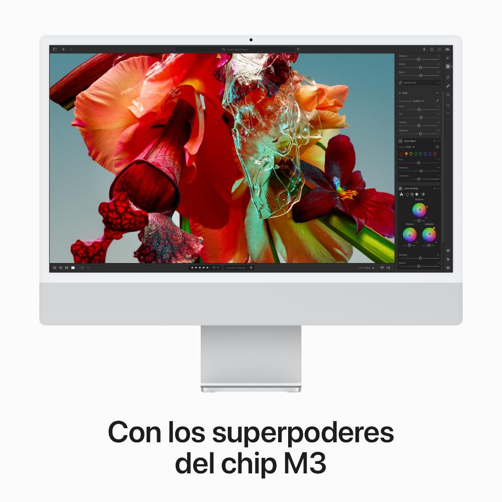 iMac con pantalla Retina 4,5K de 24 pulgadas Chip M3 de Apple con CPU de 8 núcleos y GPU de 8 núcleos 8GB Plata 256 GB