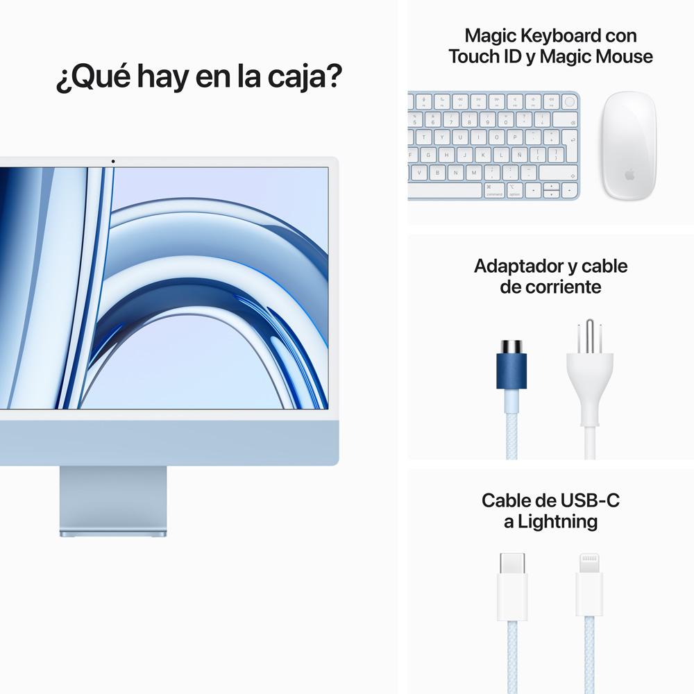 iMac con pantalla Retina 4,5K de 24 pulgadas Chip M3 de Apple con CPU de 8 núcleos y GPU de 10 núcleos 8GB Azul 512 GB