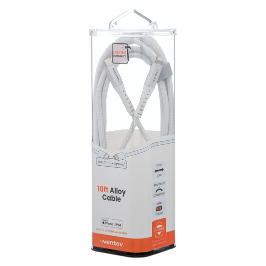 Cable de aleación Ventev USB-C a Lightning de 10 Pies - Blanco