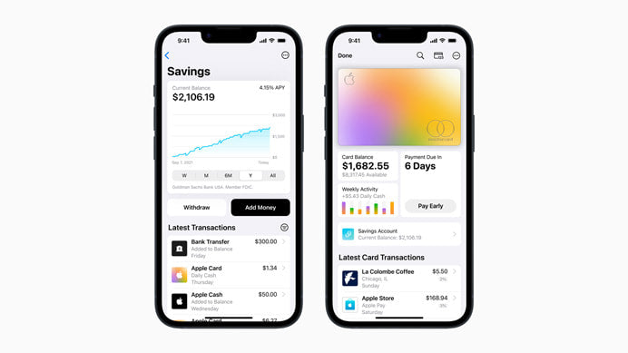 Dos iPhones mostrando el funcionamiento de Apple Cash