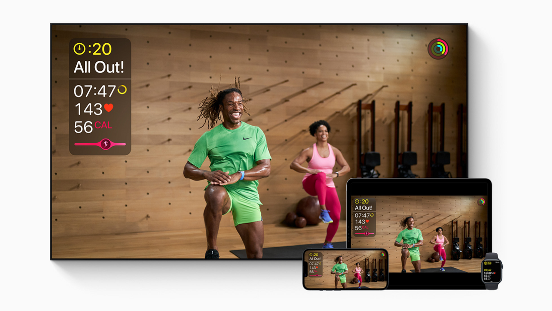 Dispositivos Apple que muestran la plataforma de Apple fitness+