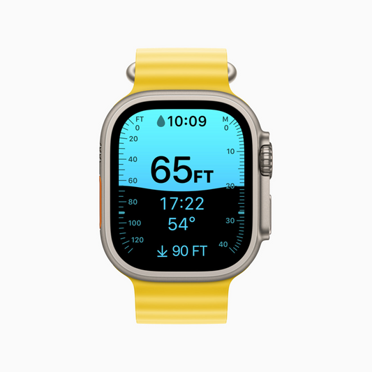 Pantalla del Apple Watch Ultra que muestra la app Profundidad.