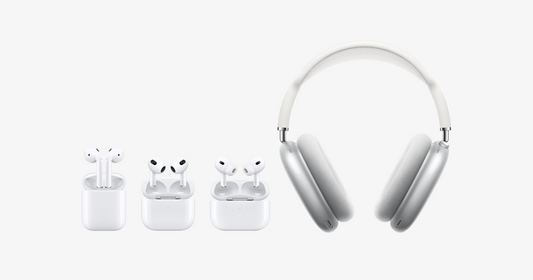 De izquierda a derecha AirPods de 2ª generación, 3ª generación, Pro de 2ª generación y AirPods Max   