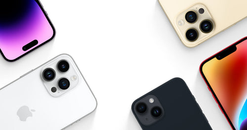 Cinco modelos diferentes de iPhone para probar si son originales que muestran sus cámaras frontales y traseras 