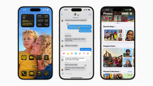 Diferentes iPhone que en su pantalla muestran características de iOS 18 