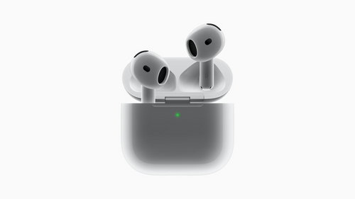 Foto a detalle de los nuevos AirPods 4 saliendo de su estuche 