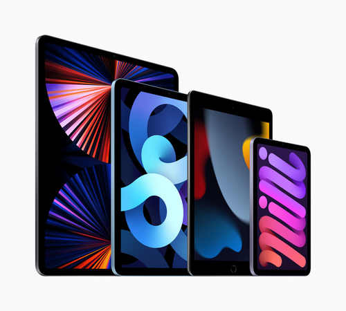 De izquierda a derecha iPad Pro, iPad Air, iPad de 10ª generación y iPad mini de Apple 