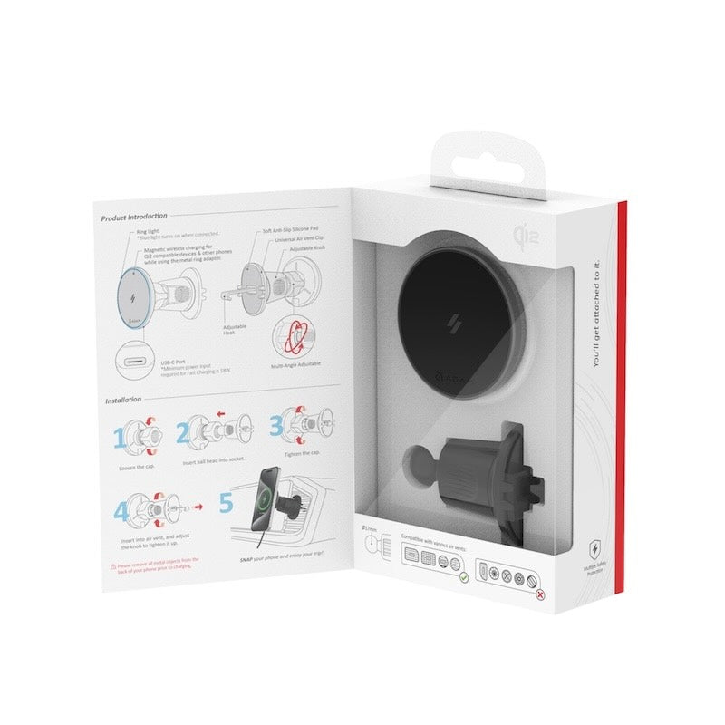 ADAPTADOR DE CARRRO ADAM ELEMENTS CQ1 MAGNETICO QI2 BLACK