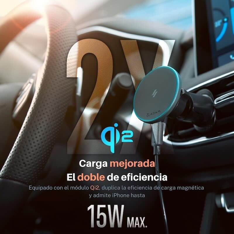 ADAPTADOR DE CARRRO ADAM ELEMENTS CQ1 MAGNETICO QI2 BLACK