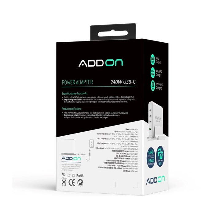 ADAPTADOR ADD ON DE PARED 240W GaN 4 PUERTOS