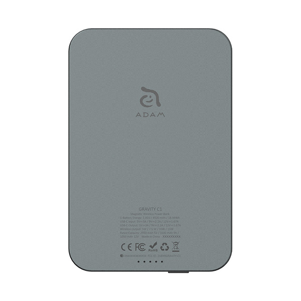 Batería portátil Con Cargador Magnético Adam Elements Gravity C1 de 5.000 mAh - Gris