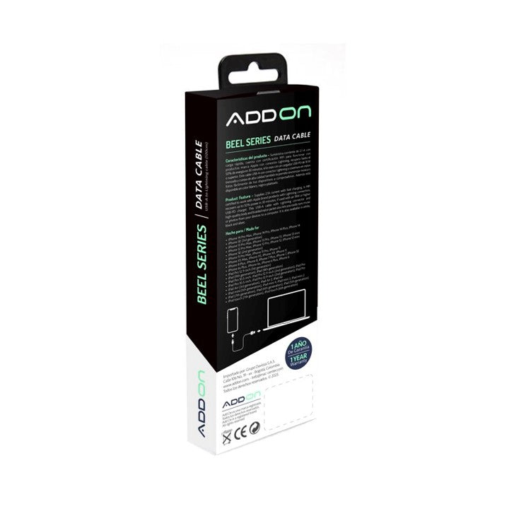 CABLE DE CARGA ADD ON USBA/LIGHTNING 2M - BLACK