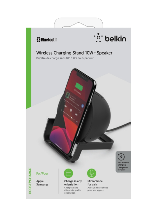 Base De Carga Stand Inalámbrica Belkin Qi 10w - Con Parlante Bluetooth - Negro