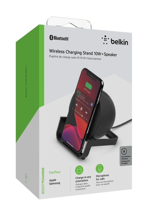 Base De Carga Stand Inalámbrica Belkin Qi 10w - Con Parlante Bluetooth - Negro