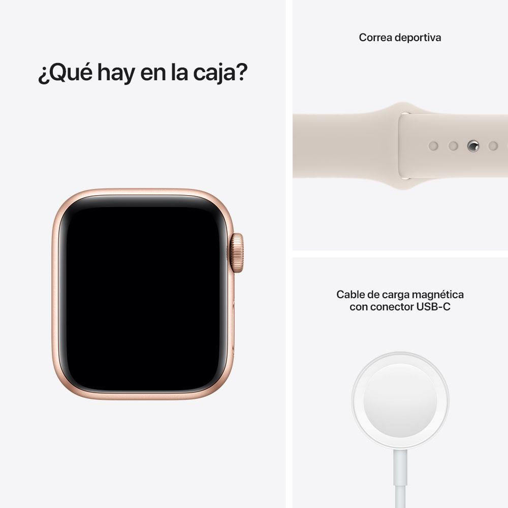 Apple Watch SE (GPS) - Caja de aluminio en oro de 40 mm - Correa deportiva blanco estelar - Talla única