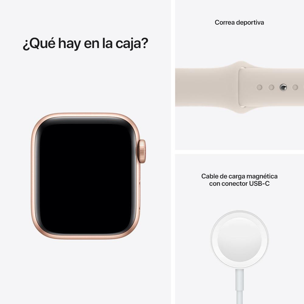 Apple Watch SE (GPS + Cellular) - Caja de aluminio en oro de 44 mm - Correa deportiva blanco estelar - Talla única