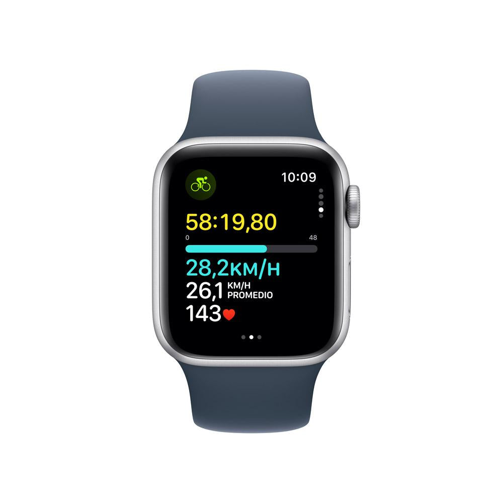 Apple Watch SE GPS • Caja de aluminio color plata de 40 mm • Correa deportiva azul tormenta - S/M