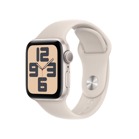 Apple Watch SE GPS • Caja de aluminio blanco estelar de 40 mm • Correa deportiva blanco estelar - S/M (2023)