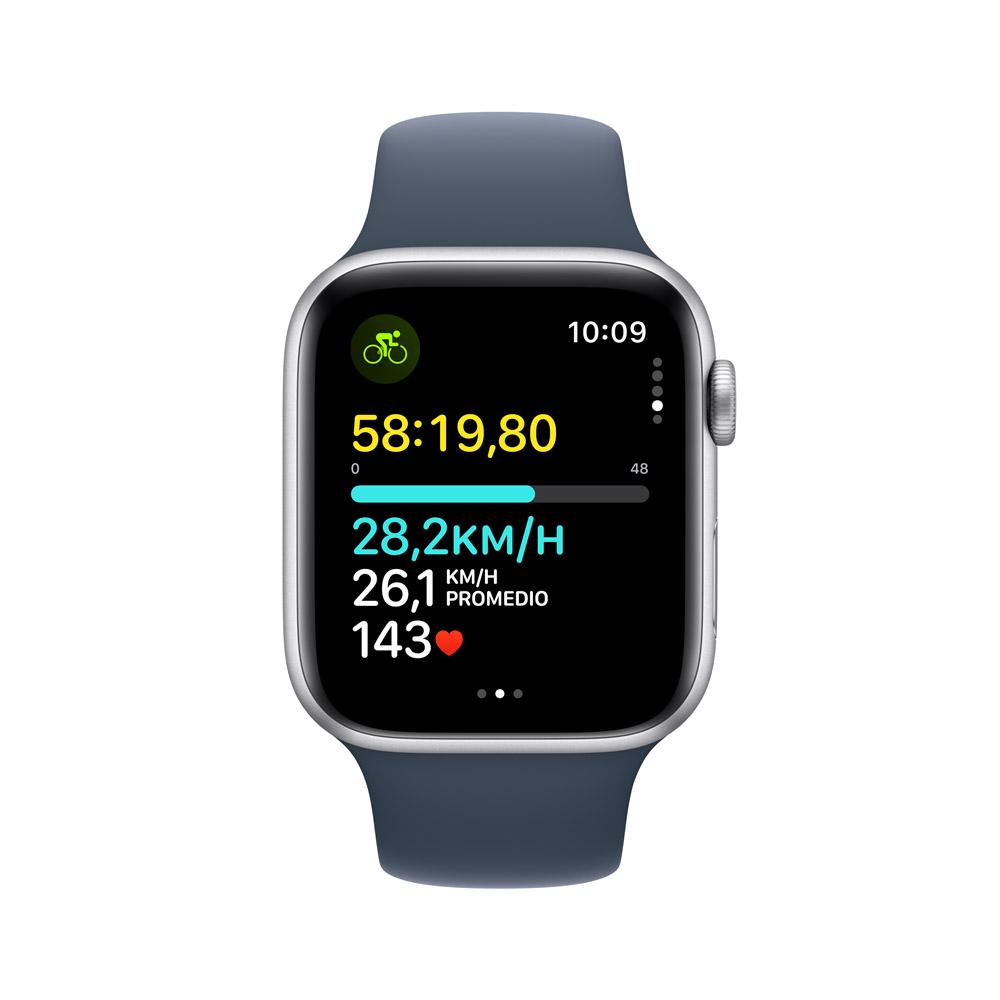 Apple Watch SE GPS • Caja de aluminio color plata de 44 mm • Correa deportiva azul tormenta - M/L