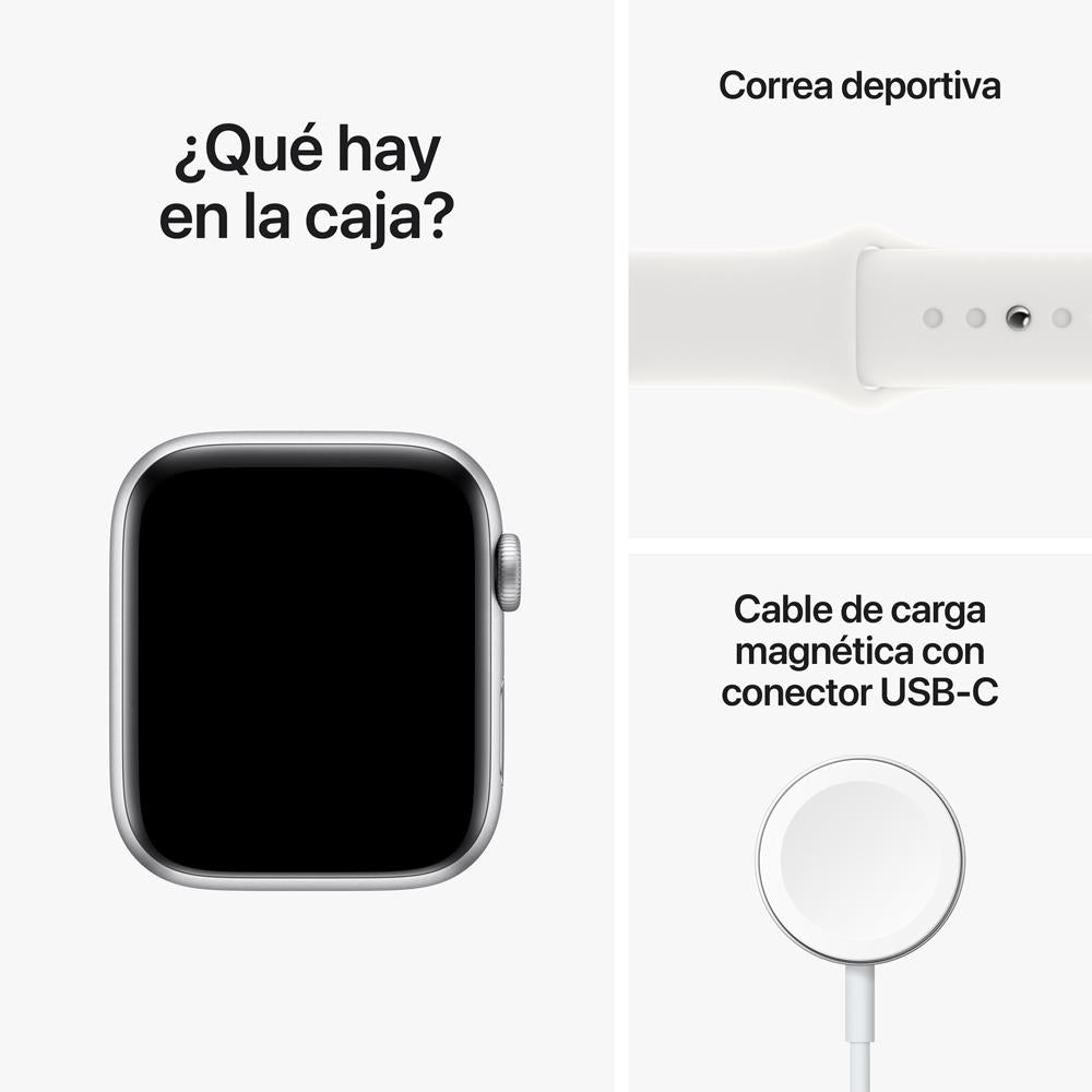 Apple Watch SE (GPS) - Caja de aluminio en plata de 44 mm - Correa deportiva blanca - Talla única