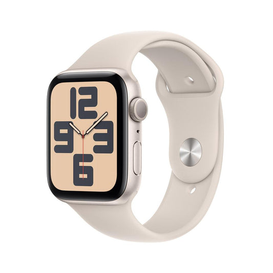 Apple Watch SE GPS • Caja de aluminio blanco estelar de 44 mm • Correa deportiva blanco estelar - M/L