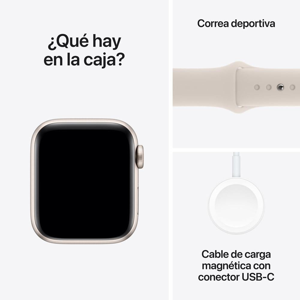 Apple Watch SE GPS + Cellular • Caja de aluminio blanco estelar de 40 mm • Correa deportiva blanco estelar - S/M