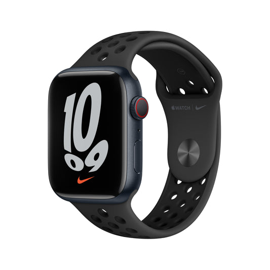 Apple Watch Nike Series 7 (GPS + Cellular) - Caja de aluminio en color medianoche de 45 mm - Correa Nike Sport antracita/negra - Talla única