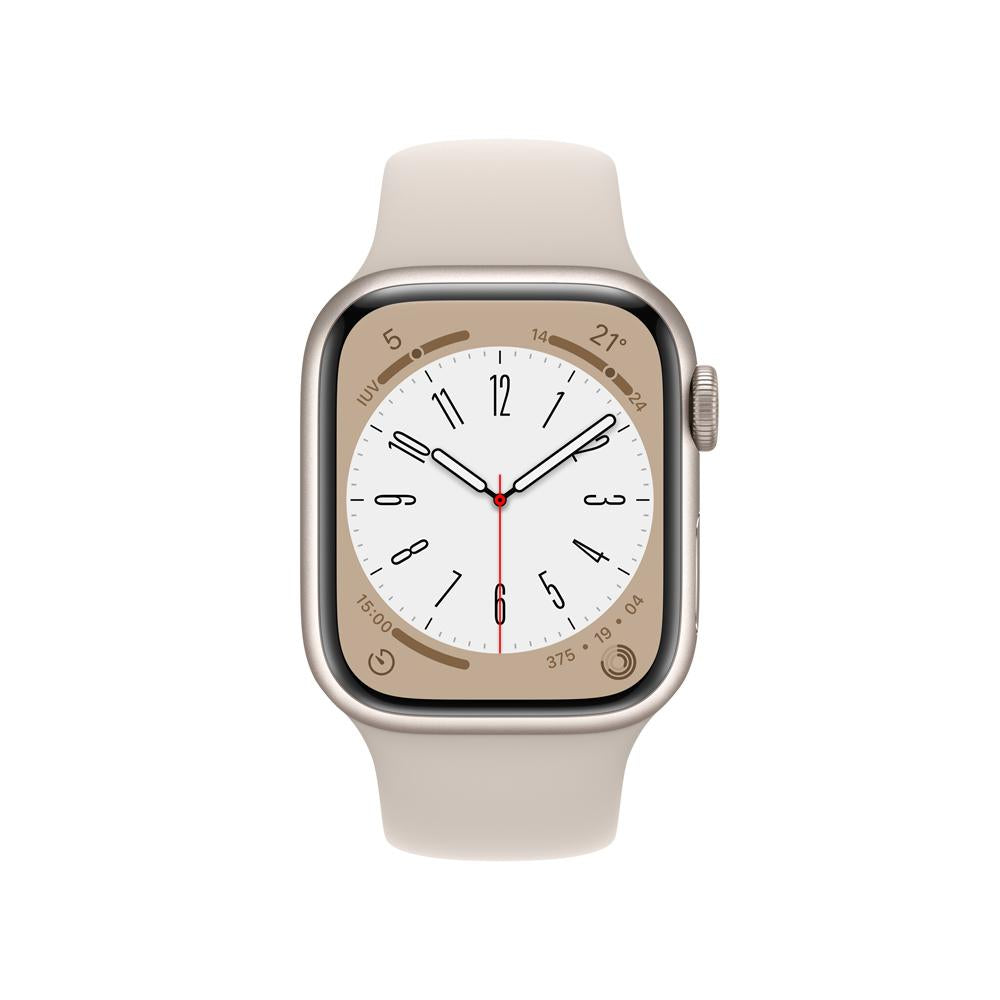 Apple Watch Series 8 (GPS) - Caja de aluminio en blanco estrella de 41 mm - Correa deportiva blanco estrella - Talla única