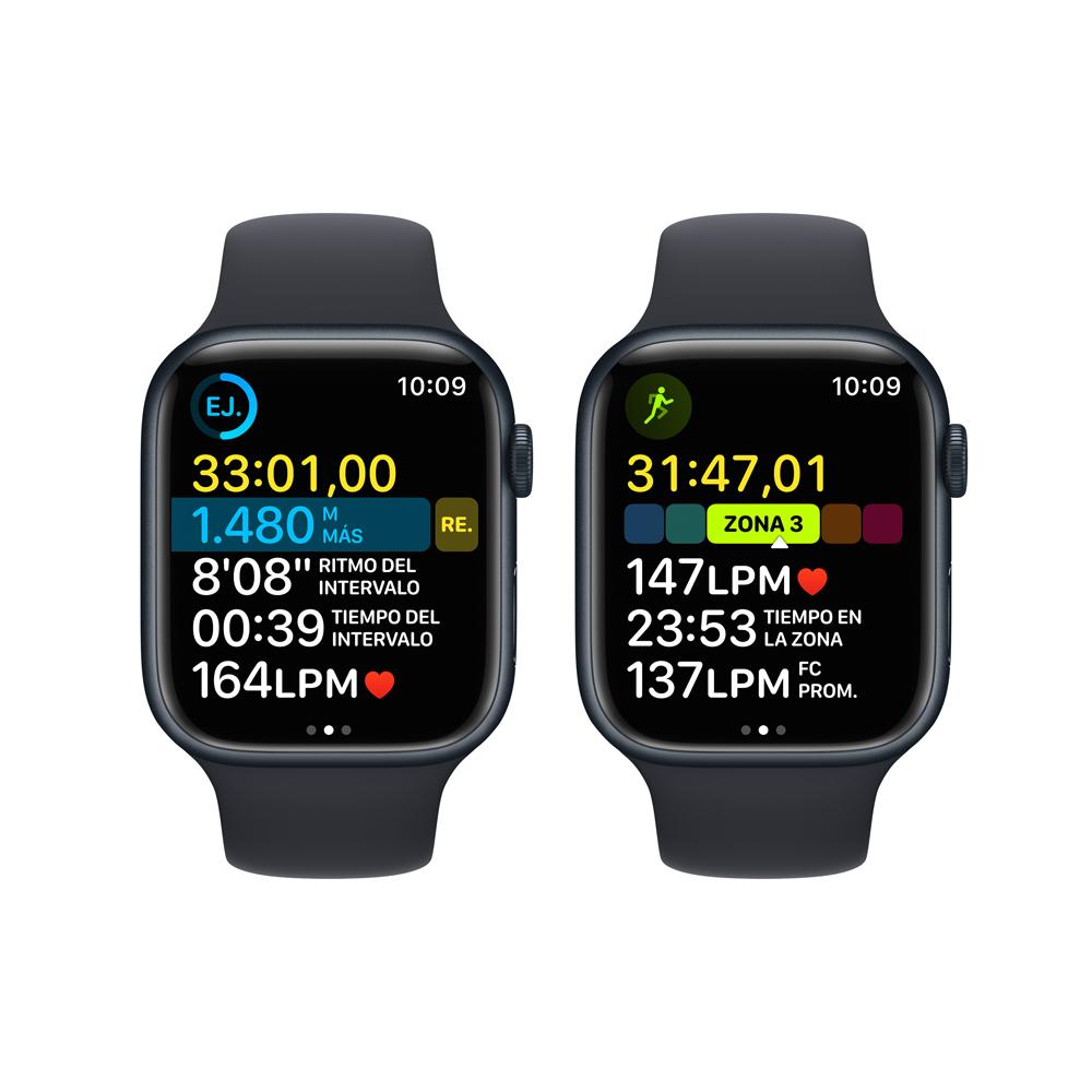 Apple Watch Series 8 (GPS) - Caja de aluminio en color medianoche de 45 mm - Correa deportiva en color medianoche - Talla única