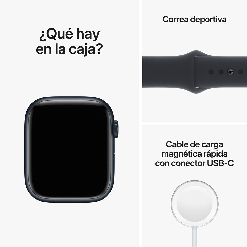 Apple Watch Series 8 (GPS) - Caja de aluminio en color medianoche de 45 mm - Correa deportiva en color medianoche - Talla única