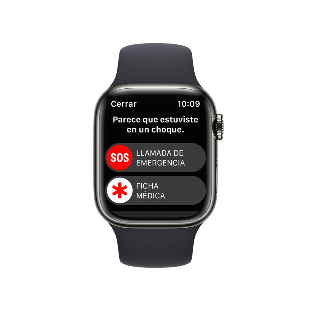 Apple Watch Series 8 (GPS + Cellular) - Caja de acero inoxidable en grafito de 41 mm - Correa deportiva en color medianoche - Talla única