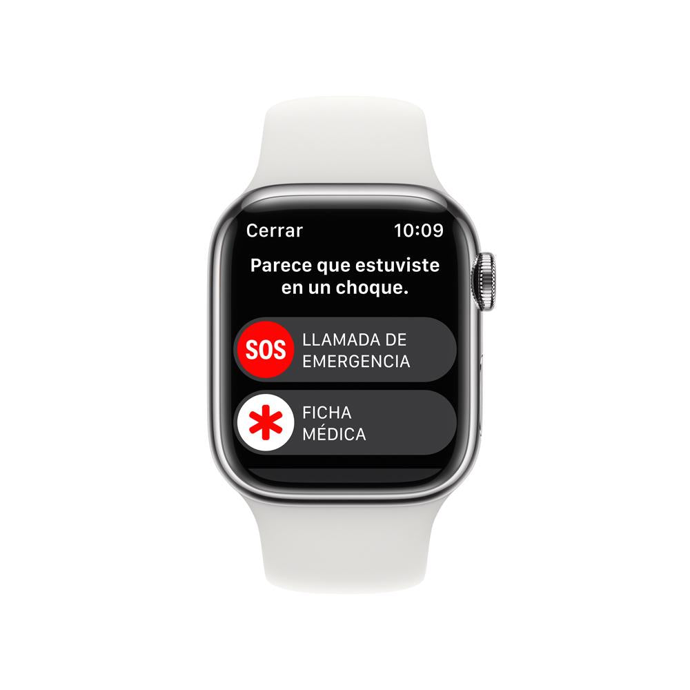 Apple Watch Series 8 (GPS + Cellular) - Caja de acero inoxidable en plata de 41 mm - Correa deportiva blanca - Talla única