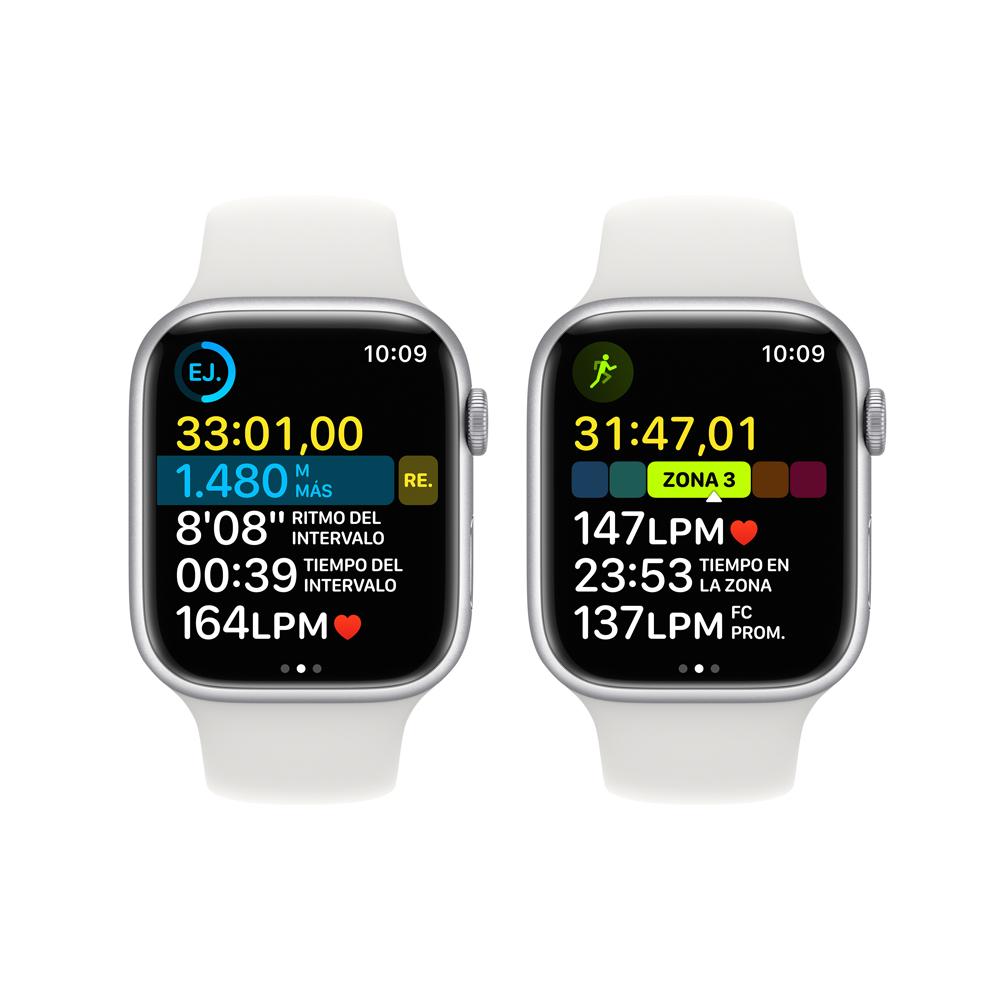 Apple Watch Series 8 (GPS + Cellular) - Caja de aluminio en plata de 45 mm - Correa deportiva blanca - Talla única