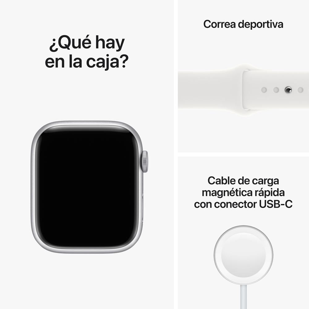 Apple Watch Series 8 (GPS + Cellular) - Caja de aluminio en plata de 45 mm - Correa deportiva blanca - Talla única