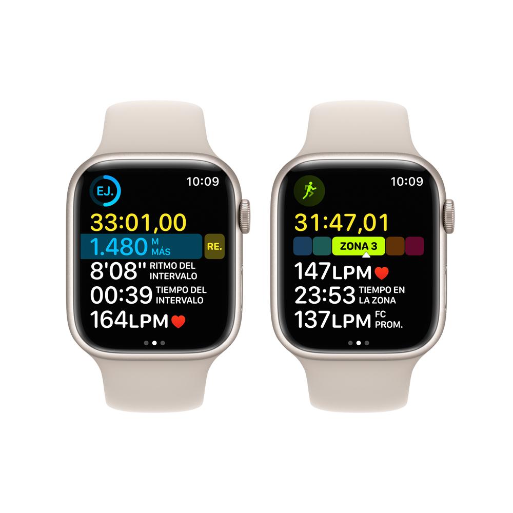 Apple Watch Series 8 (GPS + Cellular) - Caja de aluminio en blanco estrella de 45 mm - Correa deportiva blanco estrella - Talla única