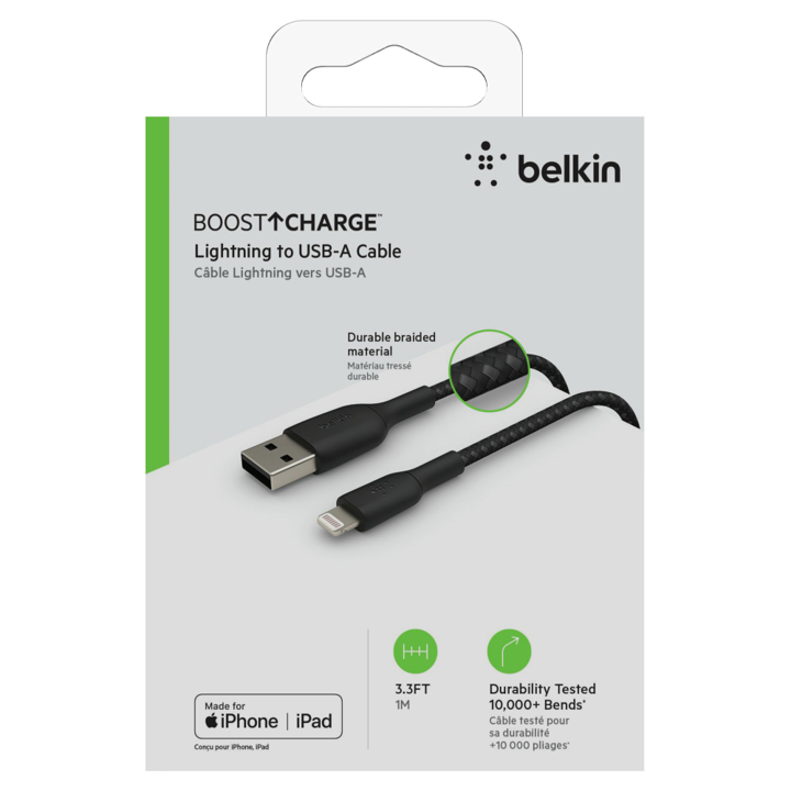 Cable Belkin USB-A a Lightning - 1M - Trenzado - Negro