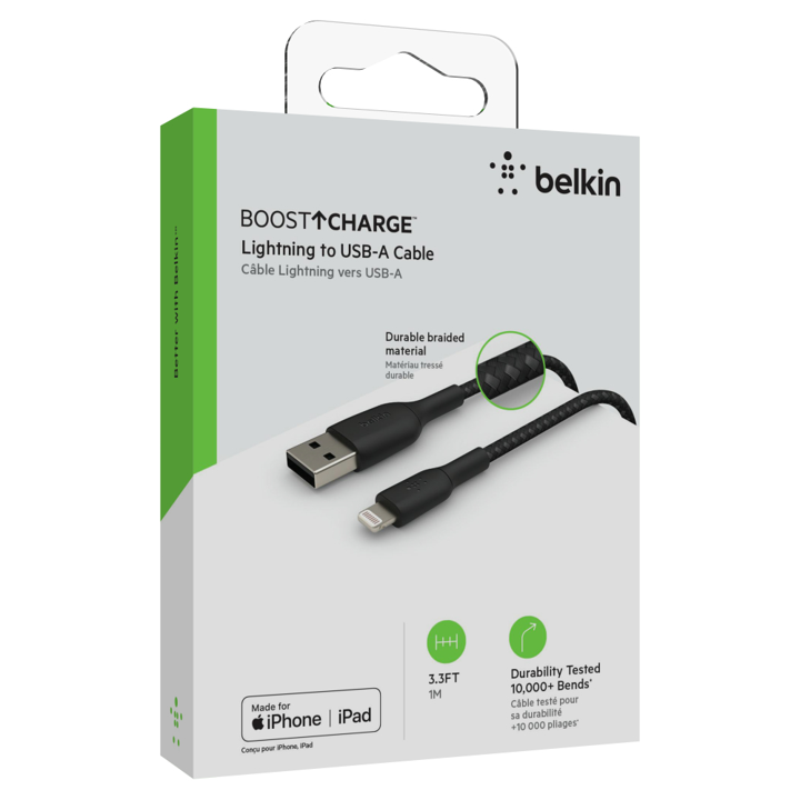 Cable Belkin USB-A a Lightning - 1M - Trenzado - Negro