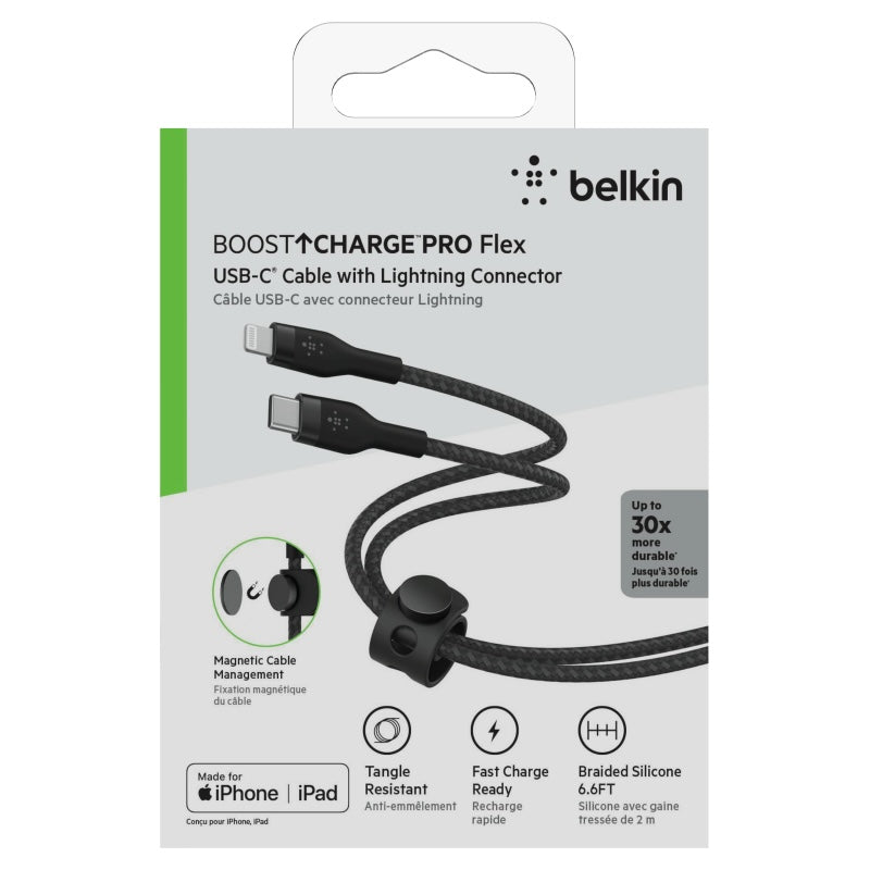 Cable Belkin USB-C a Lightning - 2M - Pro Flex - Negro