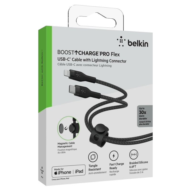 Cable Belkin USB-C a Lightning - 2M - Pro Flex - Negro