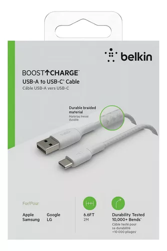 CABLE BELKIN BRAIDED USB-C/USB-A 2M WH