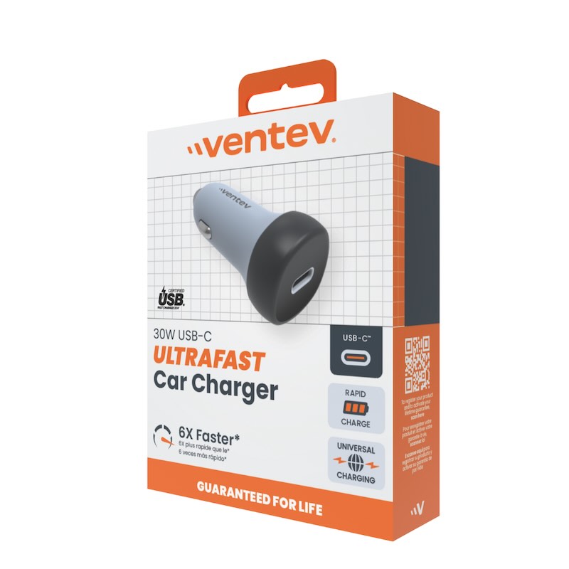 ADAPTADOR VENTEV PARA CARRO 30W USB-C GREY