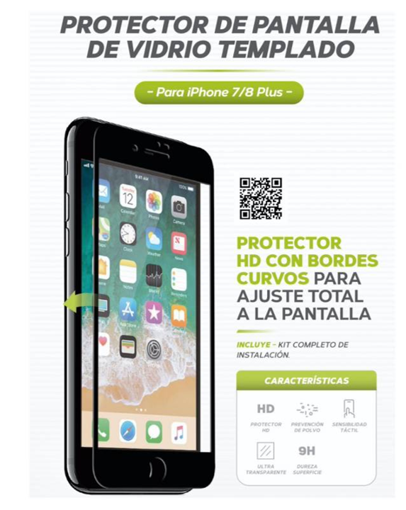 Vidrio templado Para iPhone 7/8 Plus -  Negro