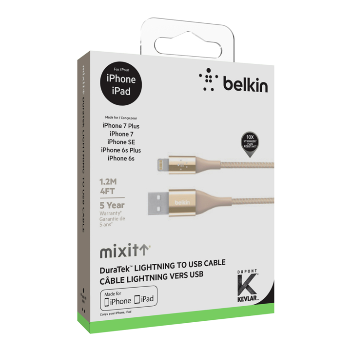 Cable Belkin USB-A a Lightning - 1.2M - DuraTek Plus - Dorado