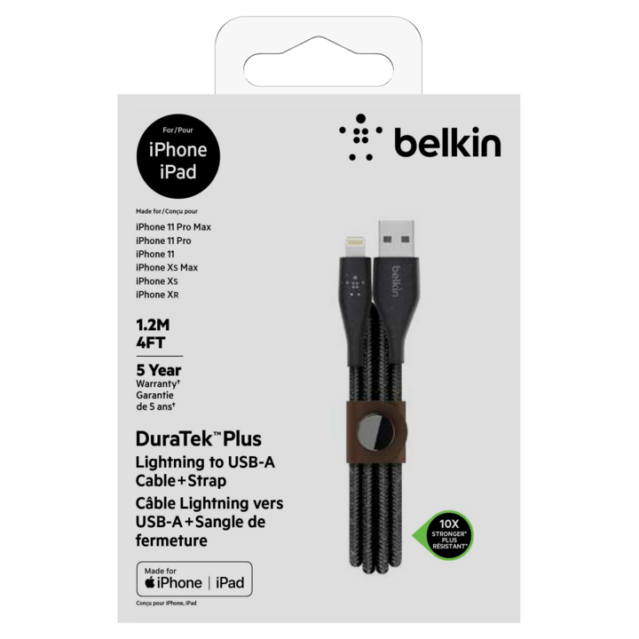 Cable Belkin USB-A a Lightning - 1.2M - DuraTek Plus - Negro