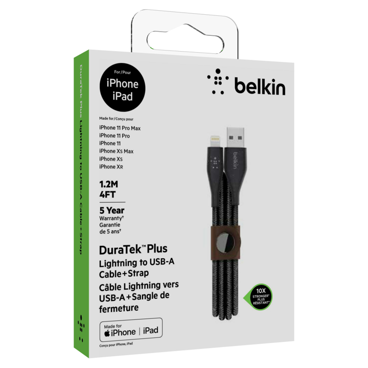 Cable Belkin USB-A a Lightning - 1.2M - DuraTek Plus - Negro